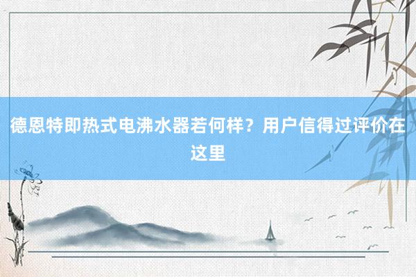 德恩特即热式电沸水器若何样？用户信得过评价在这里